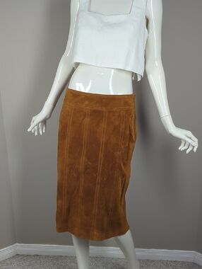 Vintage DKNY Suede Pencil Skirt in Cognac Size 8